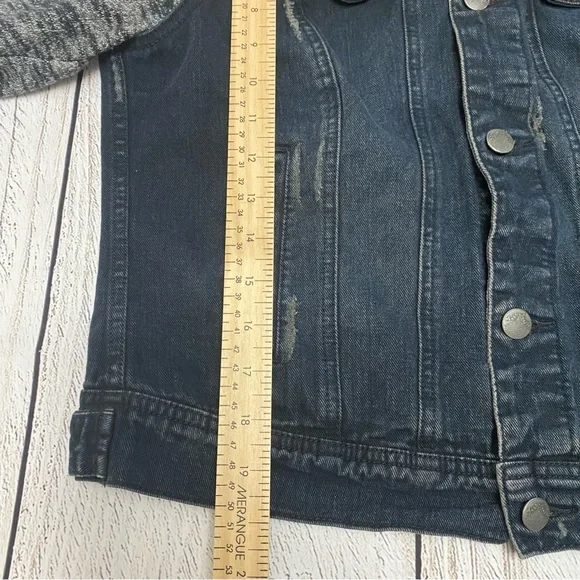 Free People Hooded Denim Knit Jacket in Dark Blue/Black with Gray Medium - Picture 7 of 10